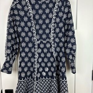 Lady Ribbon Women's Knee Length Dress Navy and White Size Medium d